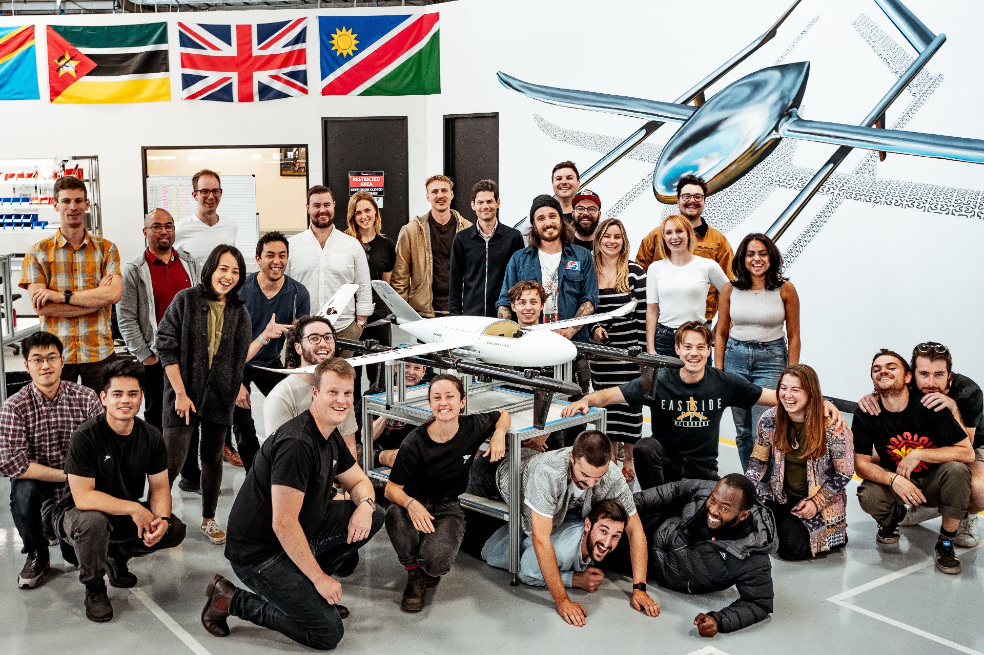 Swoop Aero team with drone prototype